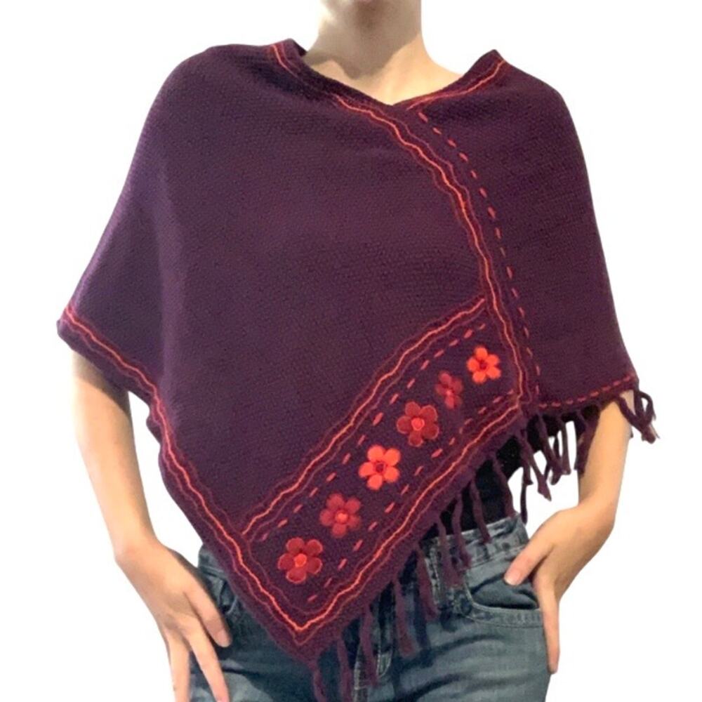 Y2K Boho Copper Key Purple Knit Poncho NWT Medium